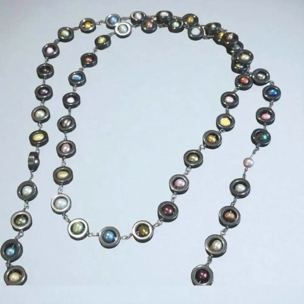 Multicolored Pearl Station Necklace